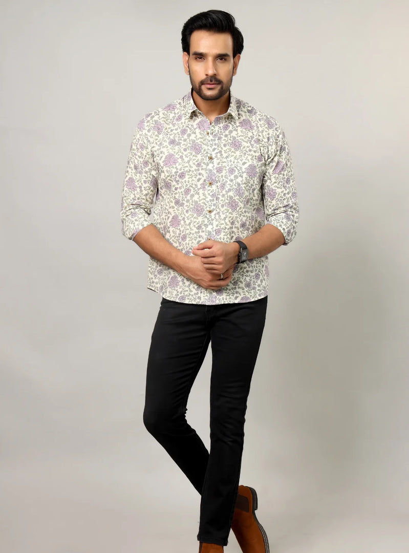 Jaipuri Handblock Sanganeri  Print Cotton Shirt