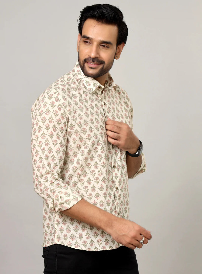 Buti Motif Light Base Traditional Print Casual Shirt
