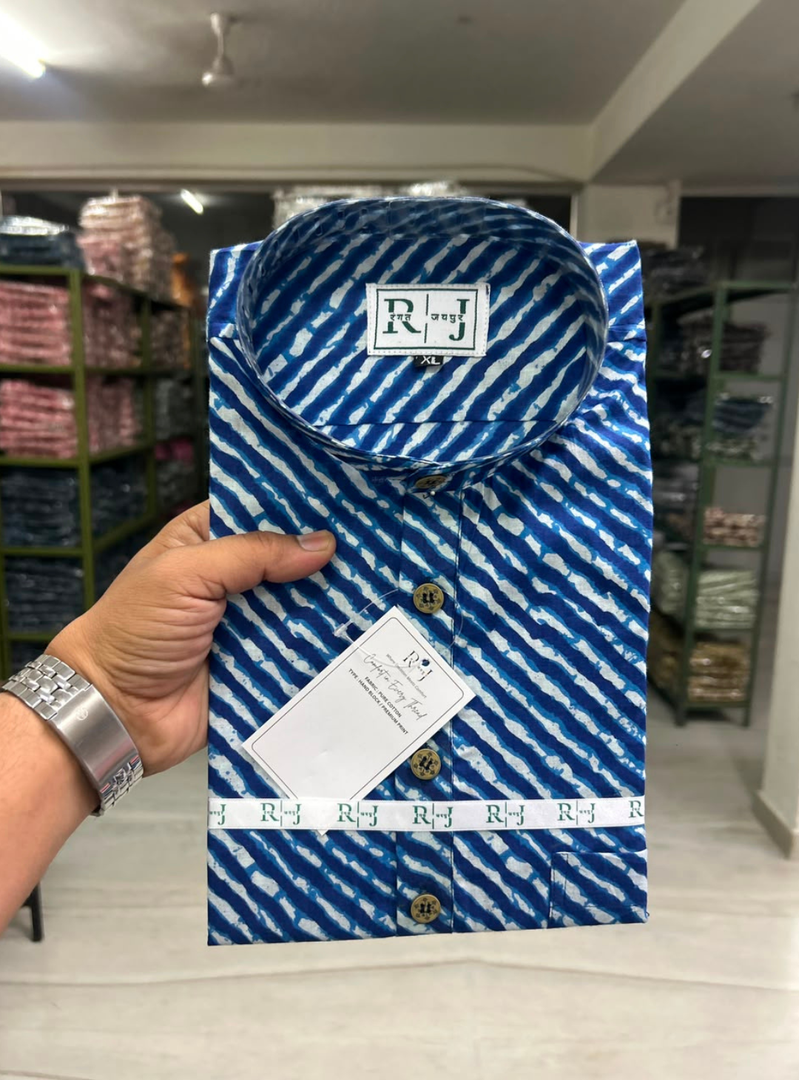 Sanganeri Print Blue lahriya short kurta
