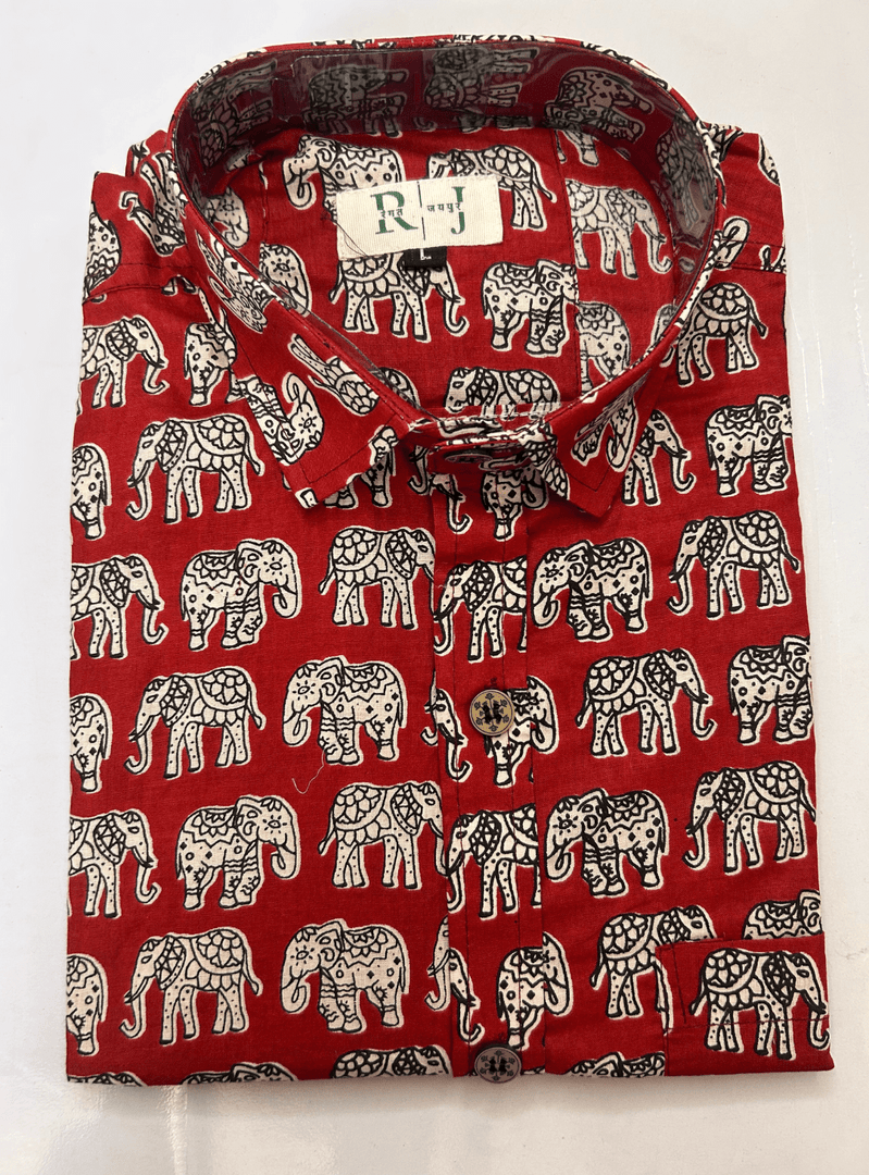 Sanganeri Red Shirt - Elephant Print