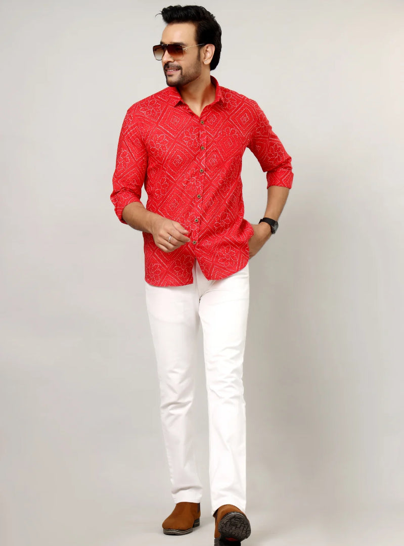 Traditional Bandhani Motif Shirt – Red
