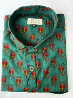 Load image into Gallery viewer, Green Maroon Floral Boota Printed Cotton Shirt for Men – Jaipuri Style