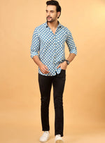 Load image into Gallery viewer, Blue Sanganeri Cotton Printed Shirt
