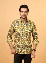 Load image into Gallery viewer, Premium Cotton Shirt – Yellow Floral Handblock Print
