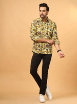 Load image into Gallery viewer, Premium Cotton Shirt – Yellow Floral Handblock Print
