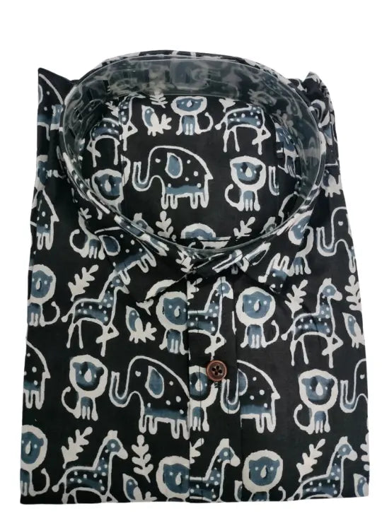 Midnight Elephant Print Cotton Shirt