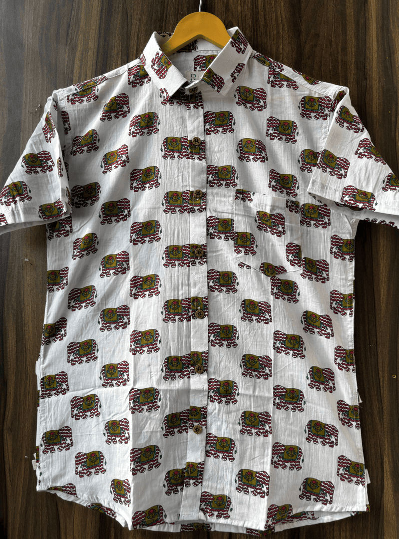 Rajasthani Elephant Motif Printed Shirt – Handmade Cotton