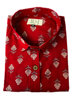 Load image into Gallery viewer, Men’s Red Floral Booti Print Shirt – Premium Soft Cotton
