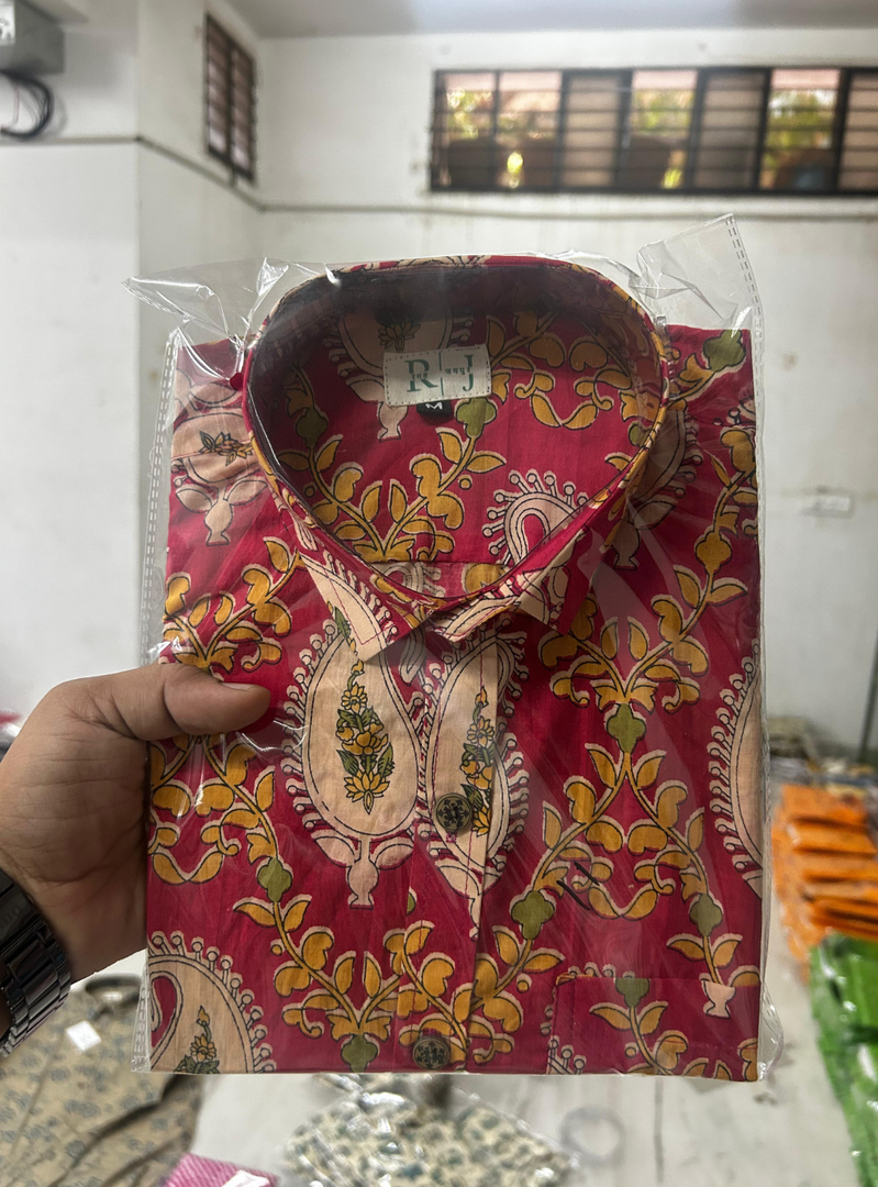 Pink Jaipuri Paisley Printed Cotton Shirt for Men