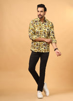 Load image into Gallery viewer, Men’s Yellow Handblock Printed Floral Cotton Shirt
