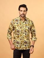 Load image into Gallery viewer, Men’s Yellow Handblock Printed Floral Cotton Shirt