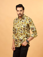 Load image into Gallery viewer, Men’s Yellow Handblock Printed Floral Cotton Shirt