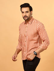 Men’s Cotton Shirt in Peach Leaf Pattern – Sanganeri Print