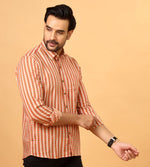 Load image into Gallery viewer, Men’s Cotton Shirt in Peach Leaf Pattern – Sanganeri Print