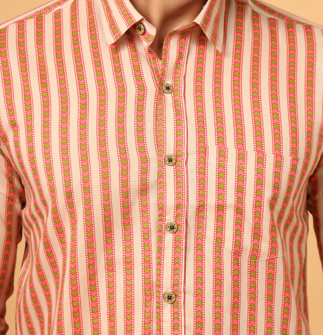 Men’s Cotton Shirt in Peach Leaf Pattern – Sanganeri Print