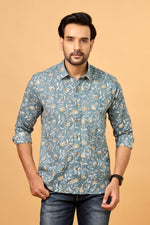 Load image into Gallery viewer, Stylish Teal Floral Shirt for Men – Premium Cotton