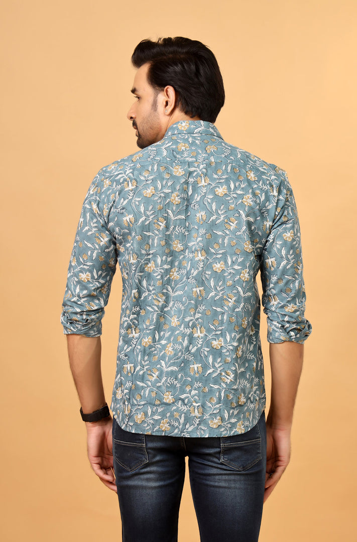 Stylish Teal Floral Shirt for Men – Premium Cotton