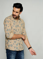 Load image into Gallery viewer, Elegant Floral Pattern Shirt for Men – Beige and Blue Design