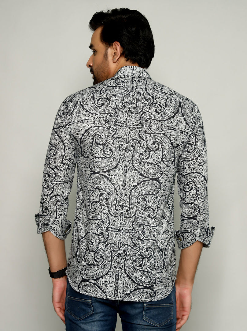 Classic Ajrakh Style – Black & White Printed Shirt