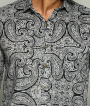 Classic Ajrakh Style – Black & White Printed Shirt