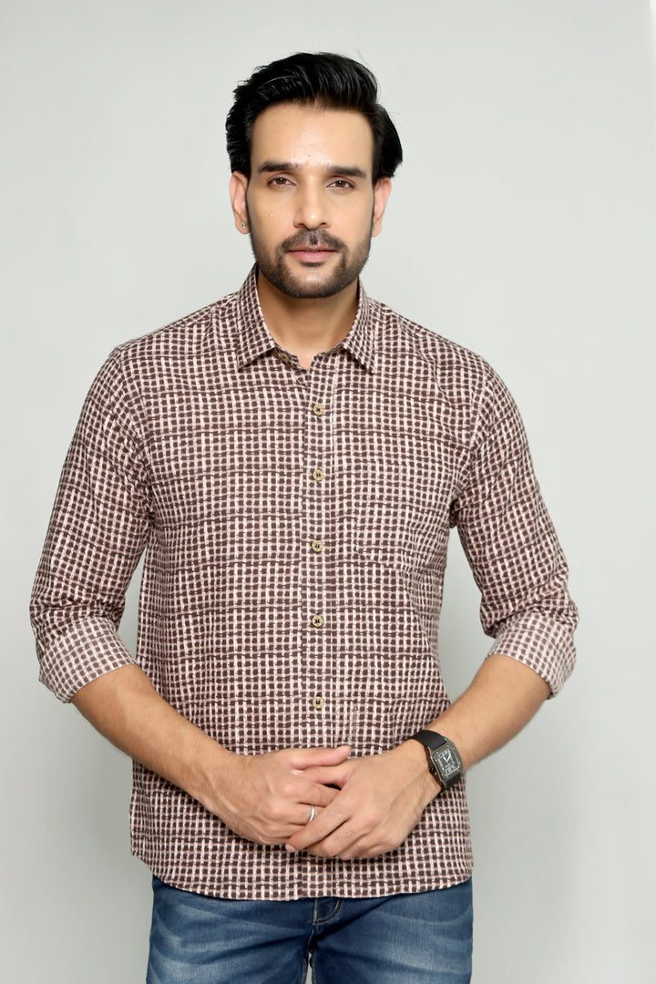 Men's Checked Shirt with Brown Tones - Classic Casual Style
