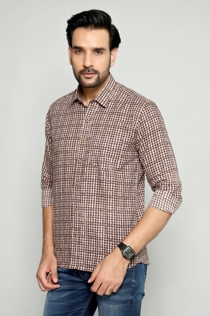 Men's Checked Shirt with Brown Tones - Classic Casual Style