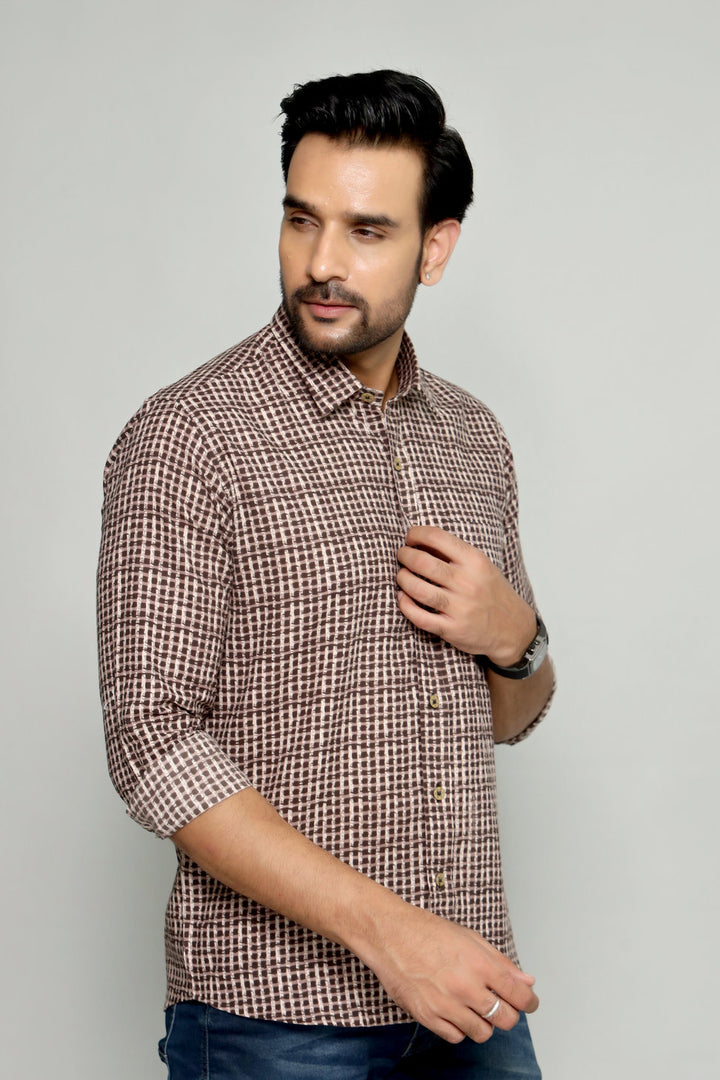 Men's Checked Shirt with Brown Tones - Classic Casual Style