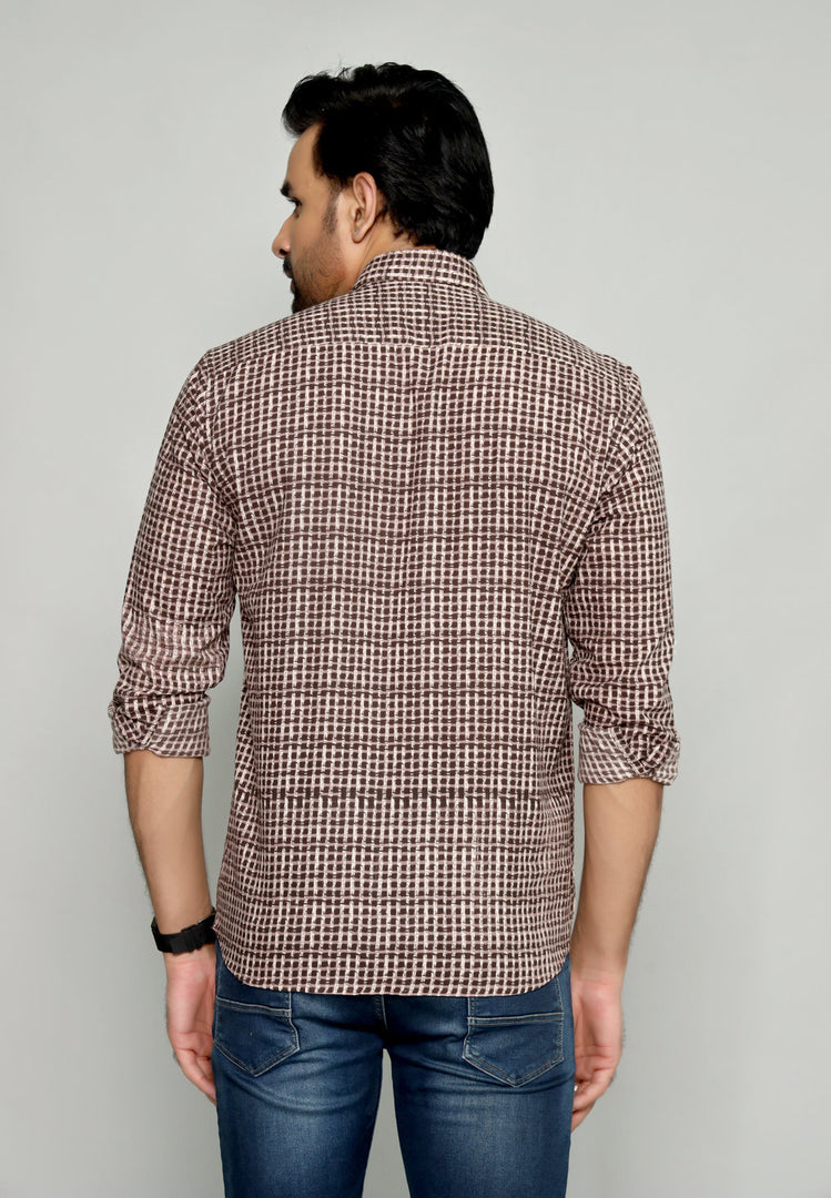 Men's Checked Shirt with Brown Tones - Classic Casual Style