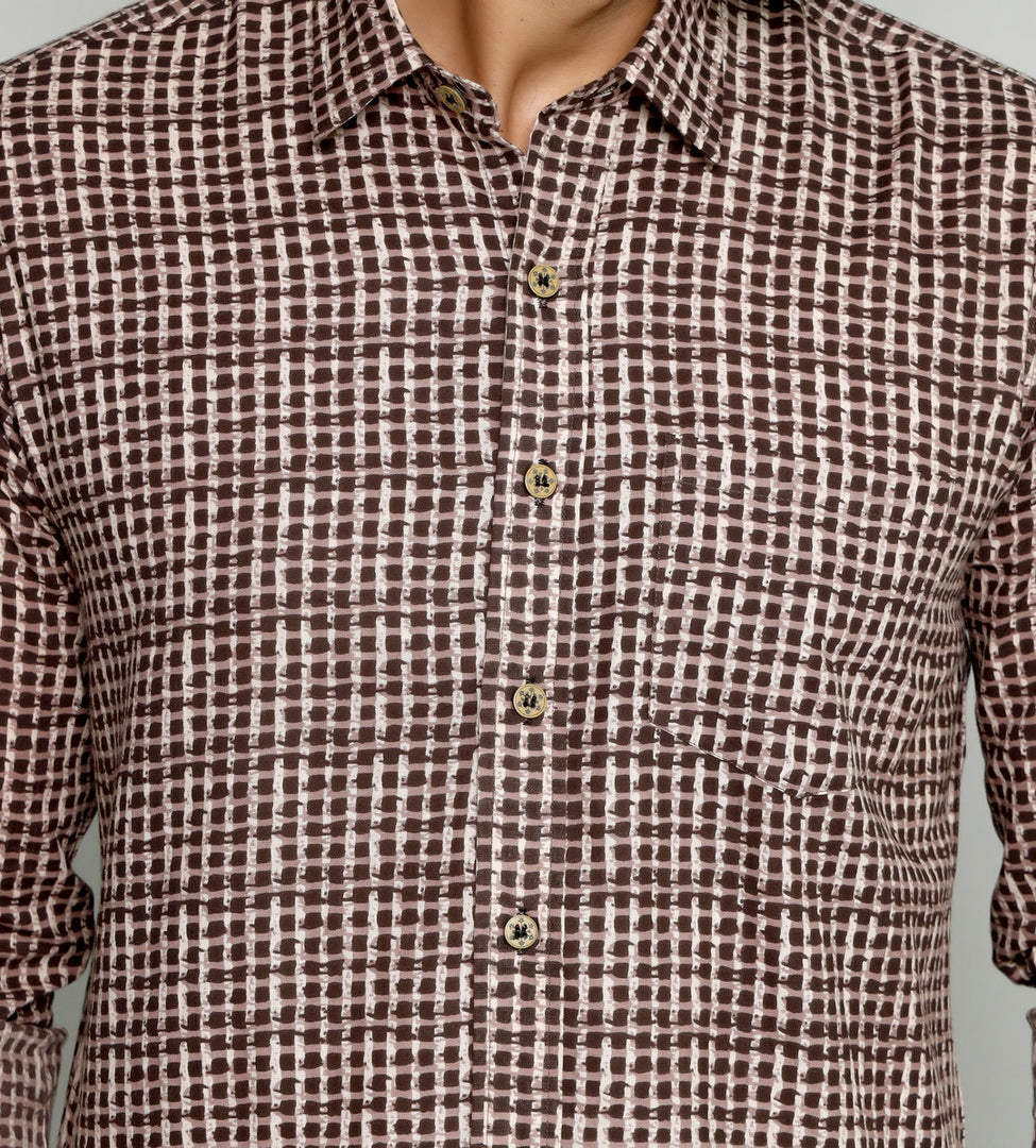 Men's Checked Shirt with Brown Tones - Classic Casual Style