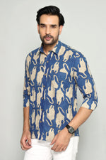 Load image into Gallery viewer, Stylish Blue Shirt with Artistic Animal Pattern