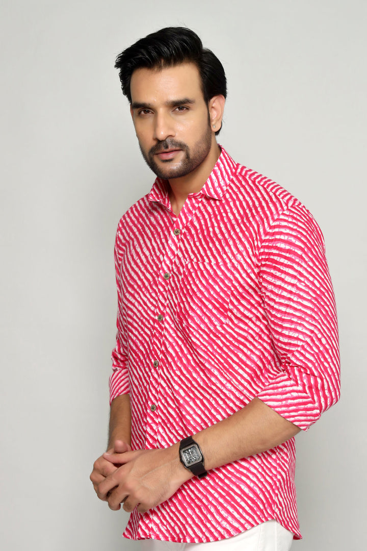 Rajasthan Lahriya Pink Print Shirt – Handcrafted