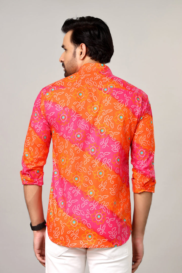 Rangdeep – Red Bandhani Printed Cotton Shirt