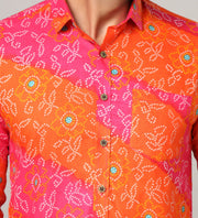 Rangdeep – Red Bandhani Printed Cotton Shirt