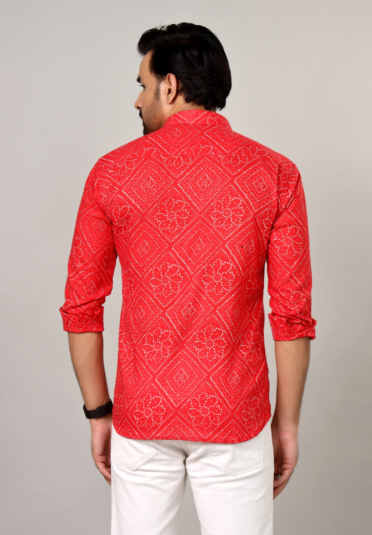 Traditional Bandhani Motif Shirt – Red