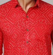 Traditional Bandhani Motif Shirt – Red
