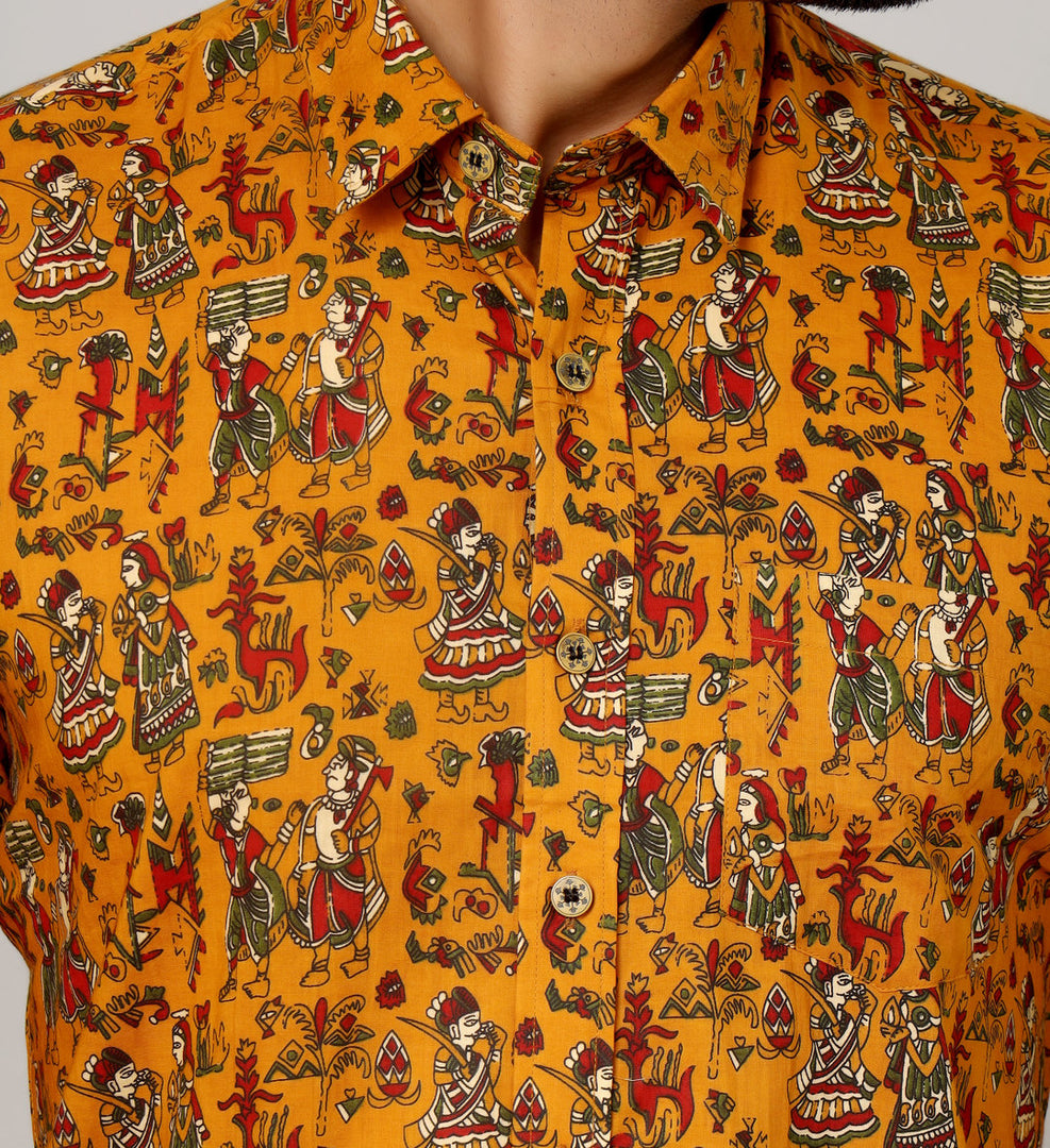 Mustard Folk Art Figures Full Sleeve Shirt