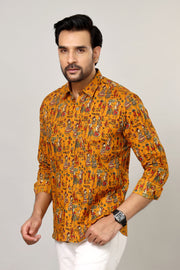 Mustard Folk Art Figures Full Sleeve Shirt