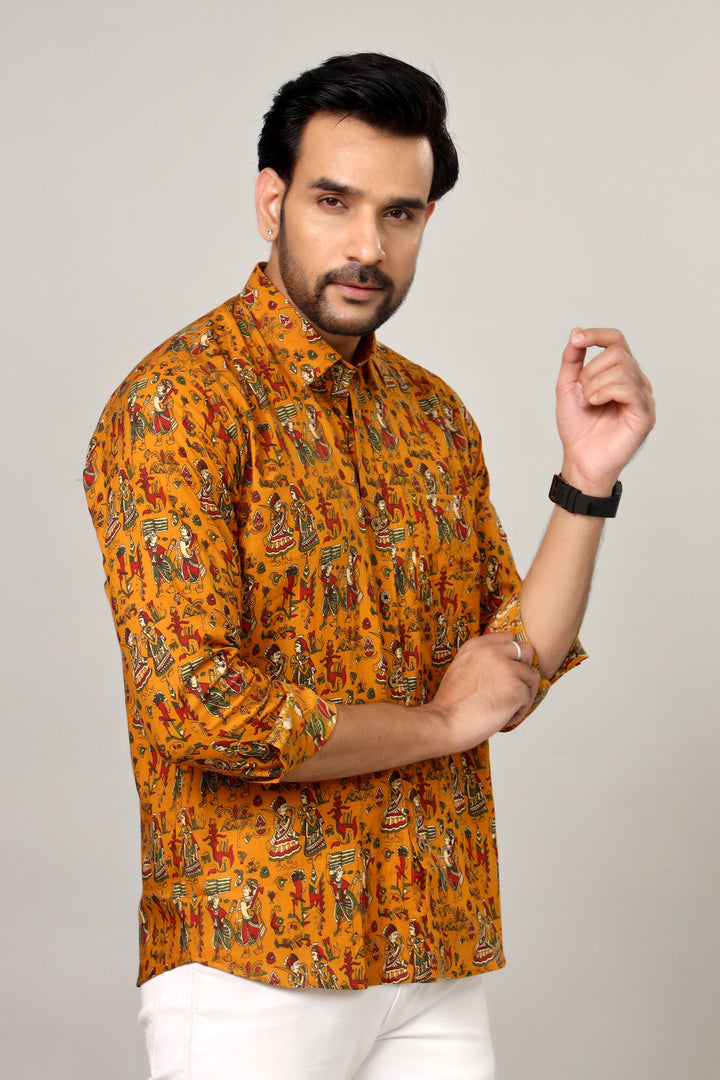 Mustard Folk Art Figures Full Sleeve Shirt