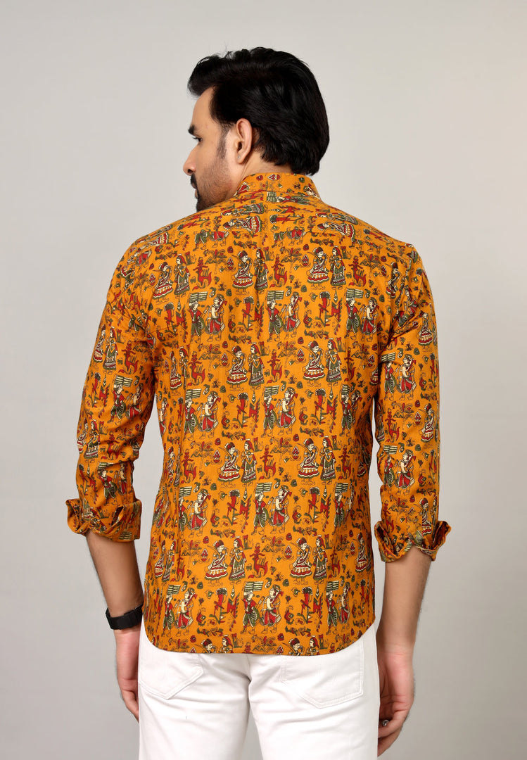 Mustard Folk Art Figures Full Sleeve Shirt