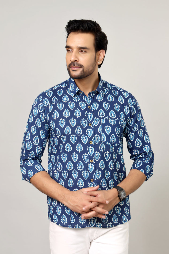Handcrafted Botanical Motif Cotton Casual Shirt