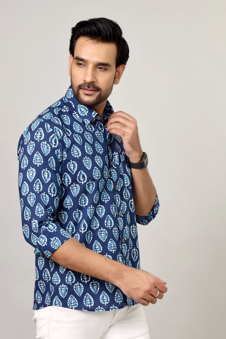 Handcrafted Botanical Motif Cotton Casual Shirt