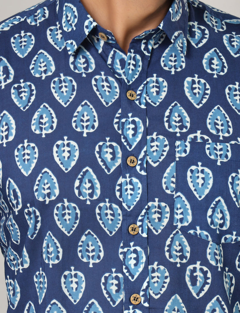 Handcrafted Botanical Motif Cotton Casual Shirt