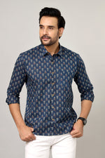 Load image into Gallery viewer, Men’s Blue Sanganeri Handblock Print Shirt