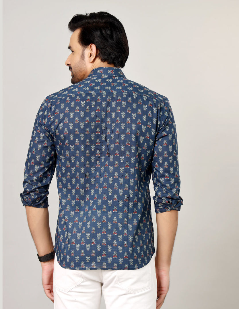Men’s Blue Sanganeri Handblock Print Shirt