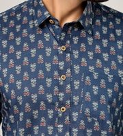 Men’s Blue Sanganeri Handblock Print Shirt