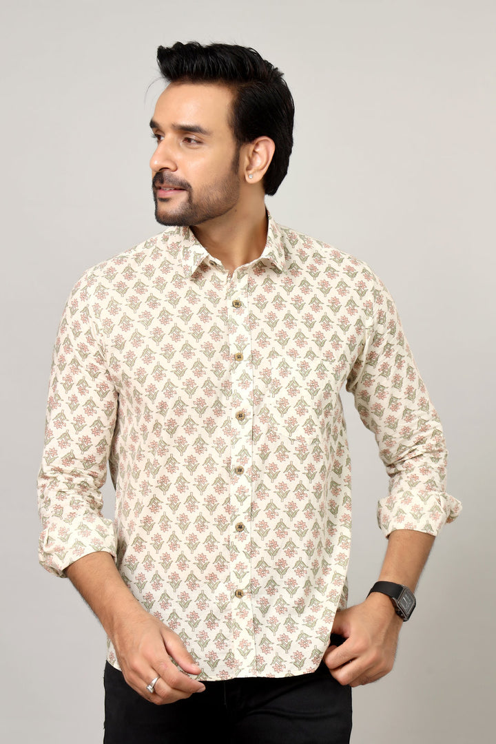 Buti Motif Light Base Traditional Print Casual Shirt