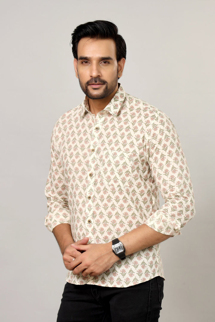 Buti Motif Light Base Traditional Print Casual Shirt