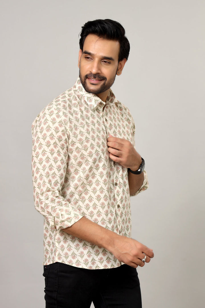 Buti Motif Light Base Traditional Print Casual Shirt