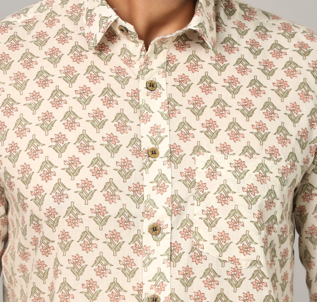 Buti Motif Light Base Traditional Print Casual Shirt