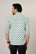 Load image into Gallery viewer, White &amp; Teal Sanganeri Paisley Print Cotton Shirt for Men